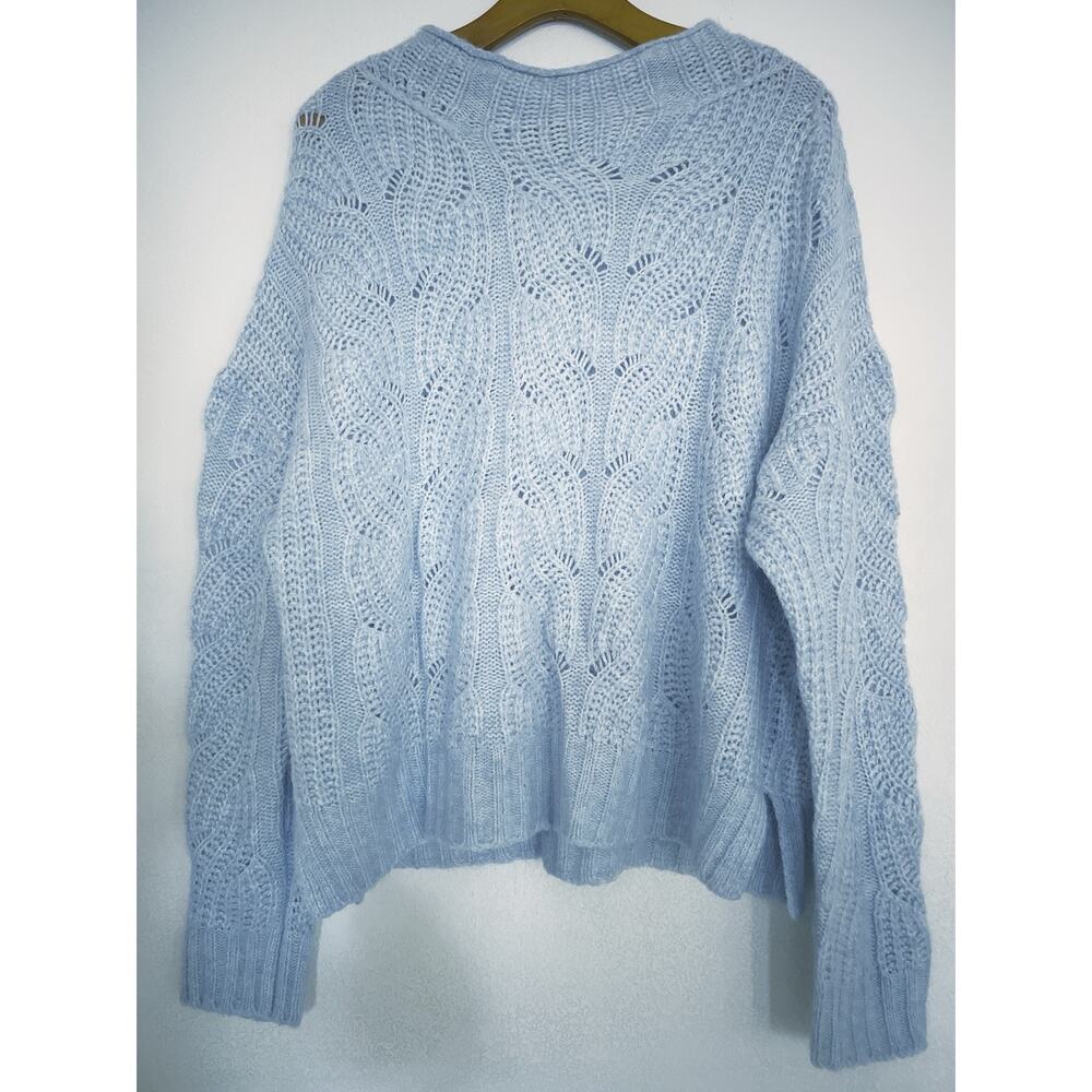 J.Crew Sweater Women 2XL Blue Alpaca Blend Mock Neck Open Cable Knit Pullover